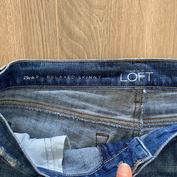 LOFT Blue Distressed "Relaxed Skinny" Jeans - Picture 3 of 14